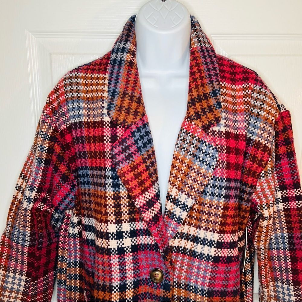 Red Dress Boutique Aura Ready For Change Berry Plaid Coat Oversized Pink Blue S - Picture 7 of 13